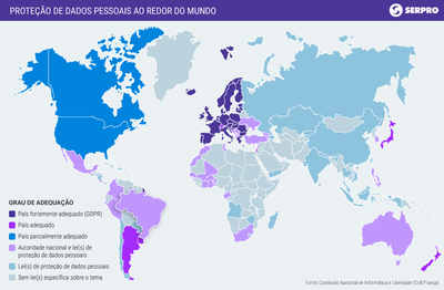 Mapa sobre proteção de dados pessoais no mundo
