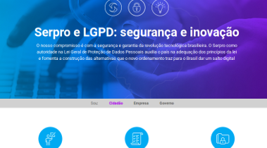 Imagem com parte da página inicial do portal LGPD do Serpro