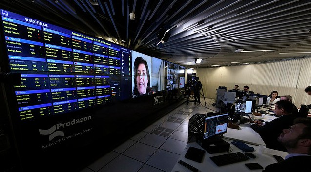 Imagem de votação realizada via internet, com senadores (Foto: Edilson Rodrigues/Agência Senado)