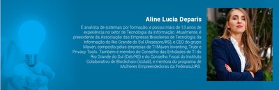 Box com foto e minicurrículo de Aline Duparis