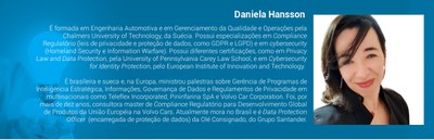 Box com foto e minicurrículo de Daniela Hansson