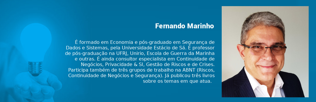 É formado em Economia e com pós-graduação em Segurança de Dados e Sistemas, pela Universidade Estácio de Sá. É professor de pós-fraduação na UFRJ, Unirio, Escola de Guerra da Marinha e outras,sou consultor de empresas especialista em Continuidade de Negócios, Privacidade & SI, Gestão de Riscos e de Crises. além de participar de três grupos de trabalho na ABNT (Riscos, Continuidade de Negócios e Segurança). E já publicou três livros sobre o que ele faz.  