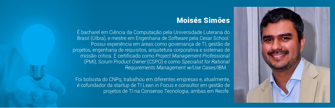 É bacharel em Ciência da Computação, pela Universidade Luterana do Brasil (Ulbra), e mestre em Engenharia de Software pela Cesar School. Possui experiência em campos como governança de TI, gestão de projetos, engenharia de requisitos, arquitetura corporativa e sistemas de missão crítica. É certificado como Project Management Professional (PMI), Scrum Product Owner (CSPO) e como Specialist for Rational Requirements Management w/Use Cases/IBM. Foi bolsista do CNPq, trabalhou em diferentes empresas e, atualmente é cofundador da startup de TI Lean in Focus e consultor em gestão de projetos de TI na Consenso Tecnologia, ambas em Recife.