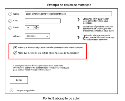 Imagem mostrando caixas de marcação não adequadas à LGPD