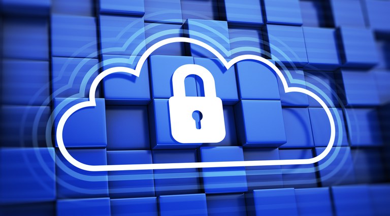 Ilustração com uma nuvem e um cadeado, dentro da nuvem, remetendo à segurança de dados e computação em nuvem