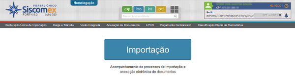 Imagem de página do Novo Processo de Importação, no Portal Único do Comércio Exterior