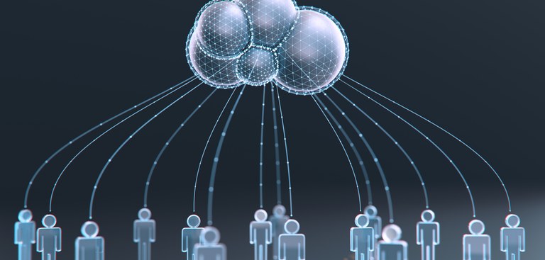 Imagem simbolizando pessoas conectadas em nuvem
