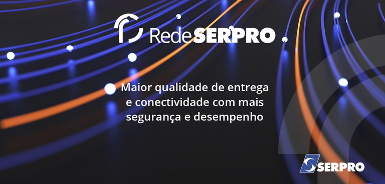 Ilustração abstrata com aplicação das marcas Serpro e "Rede Serpro"