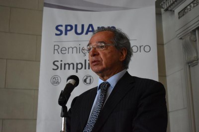 Paulo Guedes, Ministro da Economia, durante evento de lançamento do app SPUApp