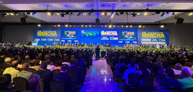 Registro do auditório do Centro Internacional de Convenções de Brasília durante a solenidade de abertura da XXIII Marcha a Brasília em Defesa dos Municípios