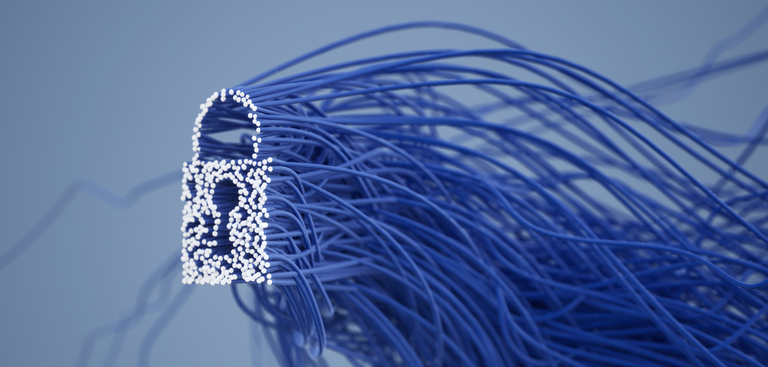 Ilustração de cabos e fios que acabam por formar um cadeado, remetendo à ideia de segurança da informação