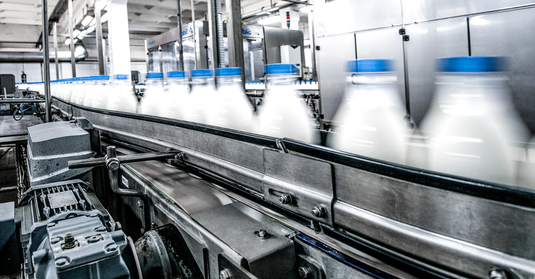 Imagem de uma linha de produção de leite