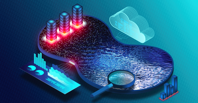 Ilustração para representar o conceito de um data lake de dados na nuvem computacional
