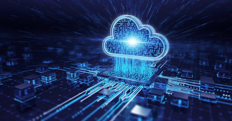 Imagem holográfica de um ícone de nuvem, simbolizando a cloud computing Imagem holográfica de um ícone de nuvem, simbolizando a cloud computing