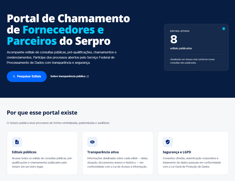 Portal de Chamamento de Fornecedores e Parceiros do Serpro Portal de Chamamento de Fornecedores e Parceiros do Serpro