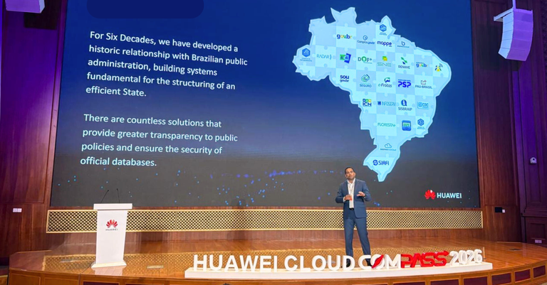 Jhonathan Sousa abordou a evolução do modelo de nuvem soberana brasileira no palco do Huawei Cloud Compass 2026 Jhonathan Sousa abordou a evolução do modelo de nuvem soberana brasileira no palco do Huawei Cloud Compass 2026