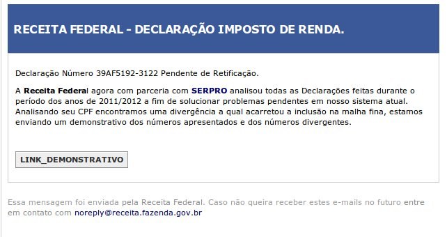 Exemplo de e-mail malicioso